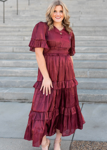 Kirsten Burgundy Ruffle Dress