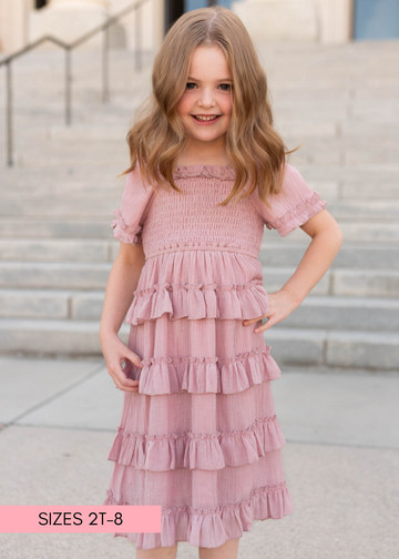 Korin Dusty Rose Ruffle Tiered Little Girl Dress