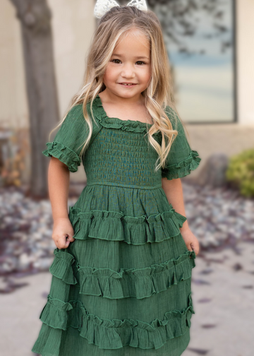 Korin Green Ruffle Tiered Little Girl Dress