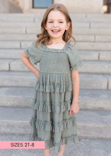 Korin Sage Ruffle Tiered Little Girl Dress