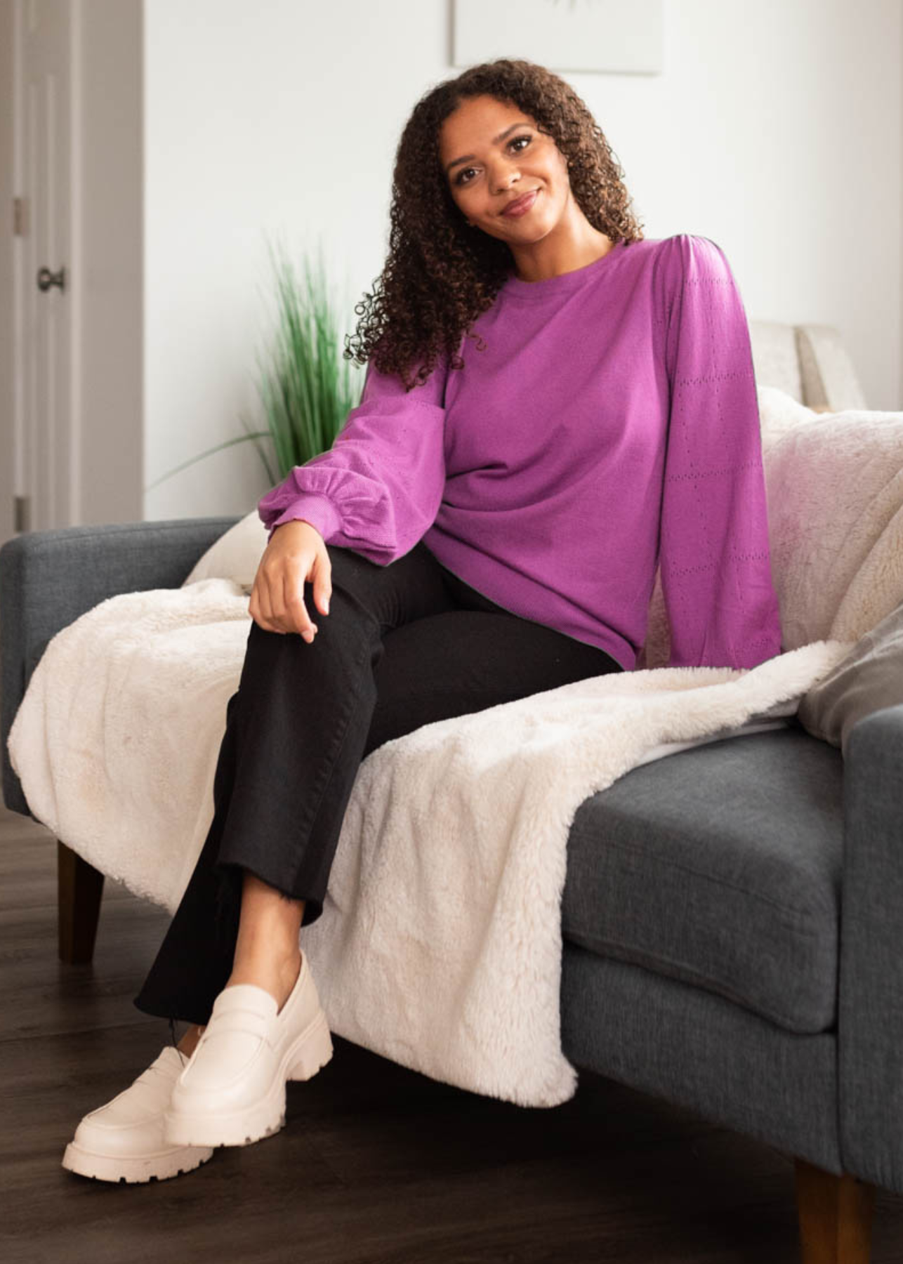 Lacey Mulberry Puff Sleeve Sweater