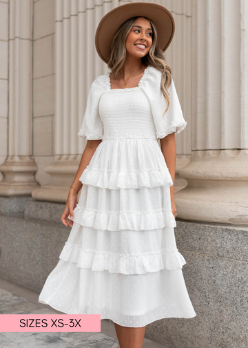 Lacie White Dotted Tiered Dress