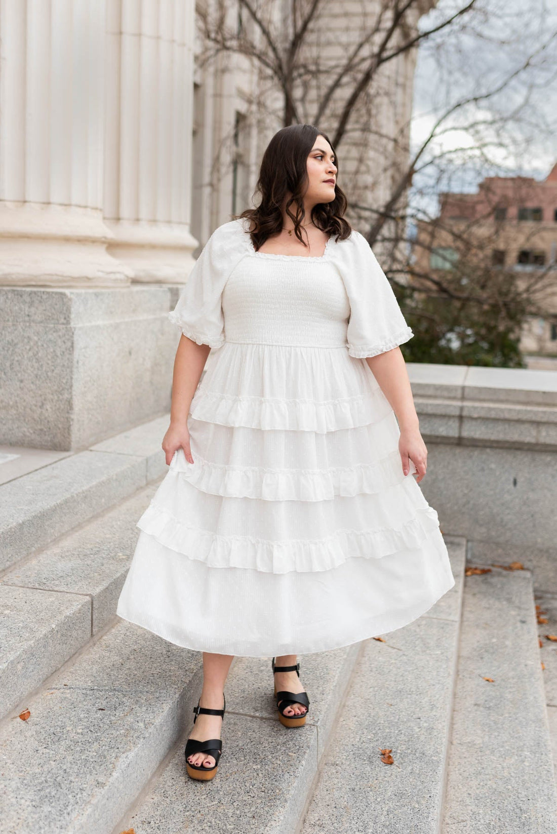 Lacie White Dotted Tiered Dress