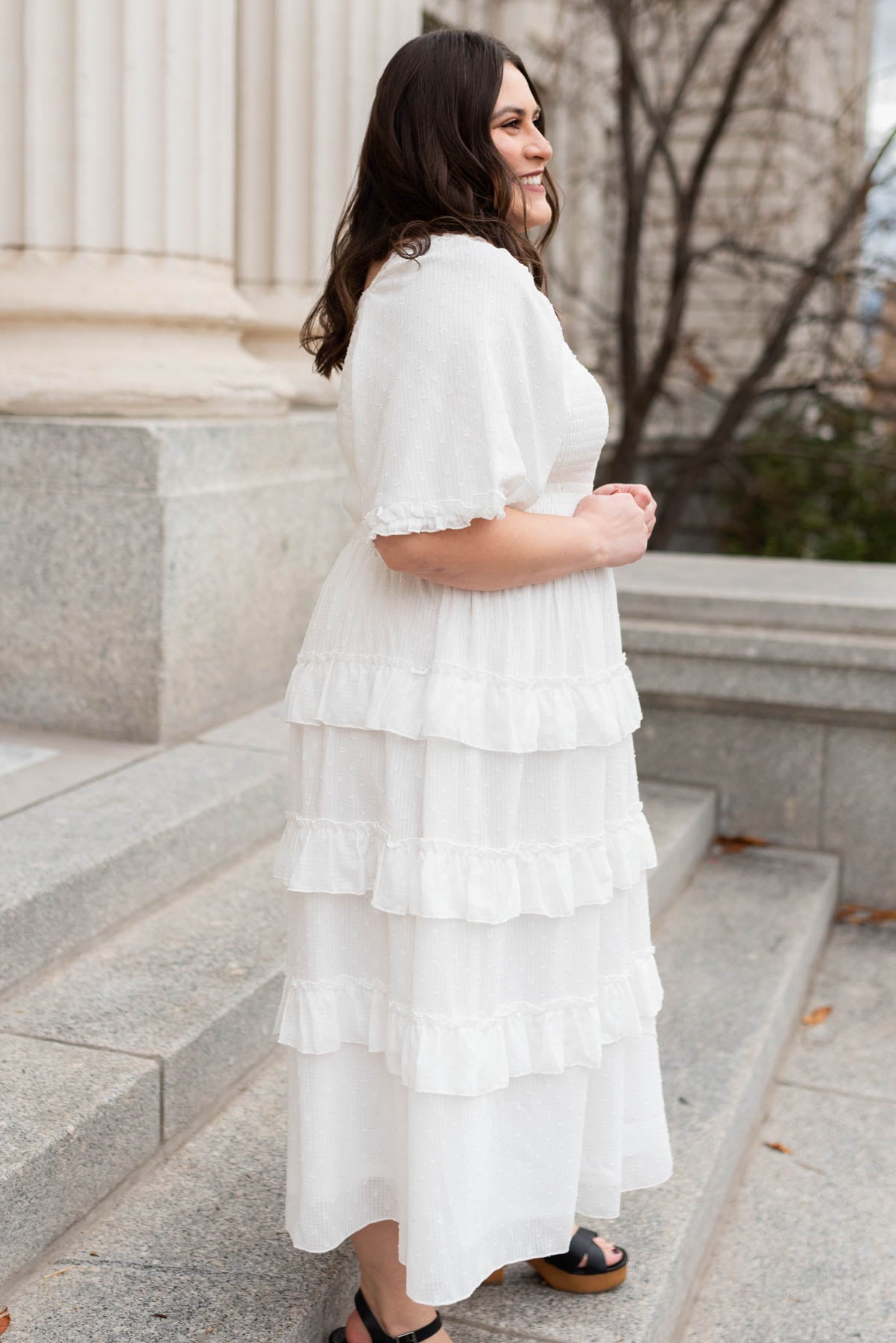 Lacie White Dotted Tiered Dress