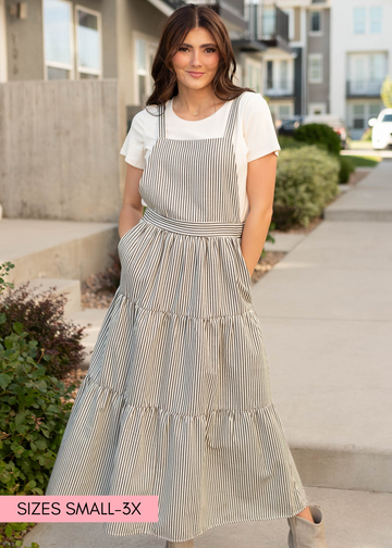 Lane Charcoal Stripe Overall Dress