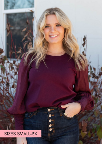 Larae Wine Satin Sleeve Blouse