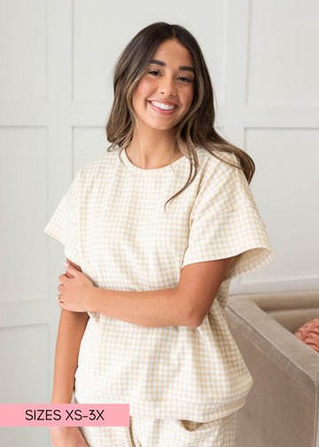 Leila Beige Gingham Knit Top