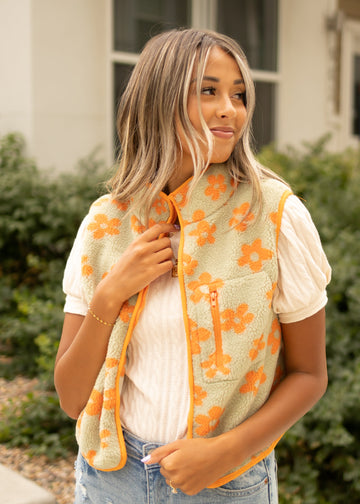 Leila Orange Fleece Vest