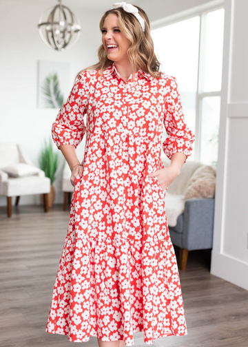 Leila Red Floral Dress