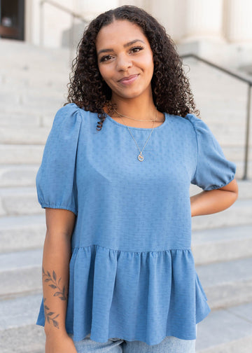 Lilia Blue Peplum Shirt