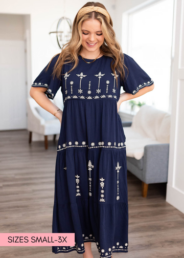 Lizbeth Navy Embroidered Dress