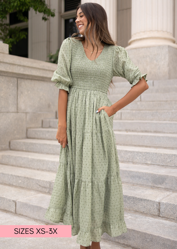Lizzy Green Smocked Dress
