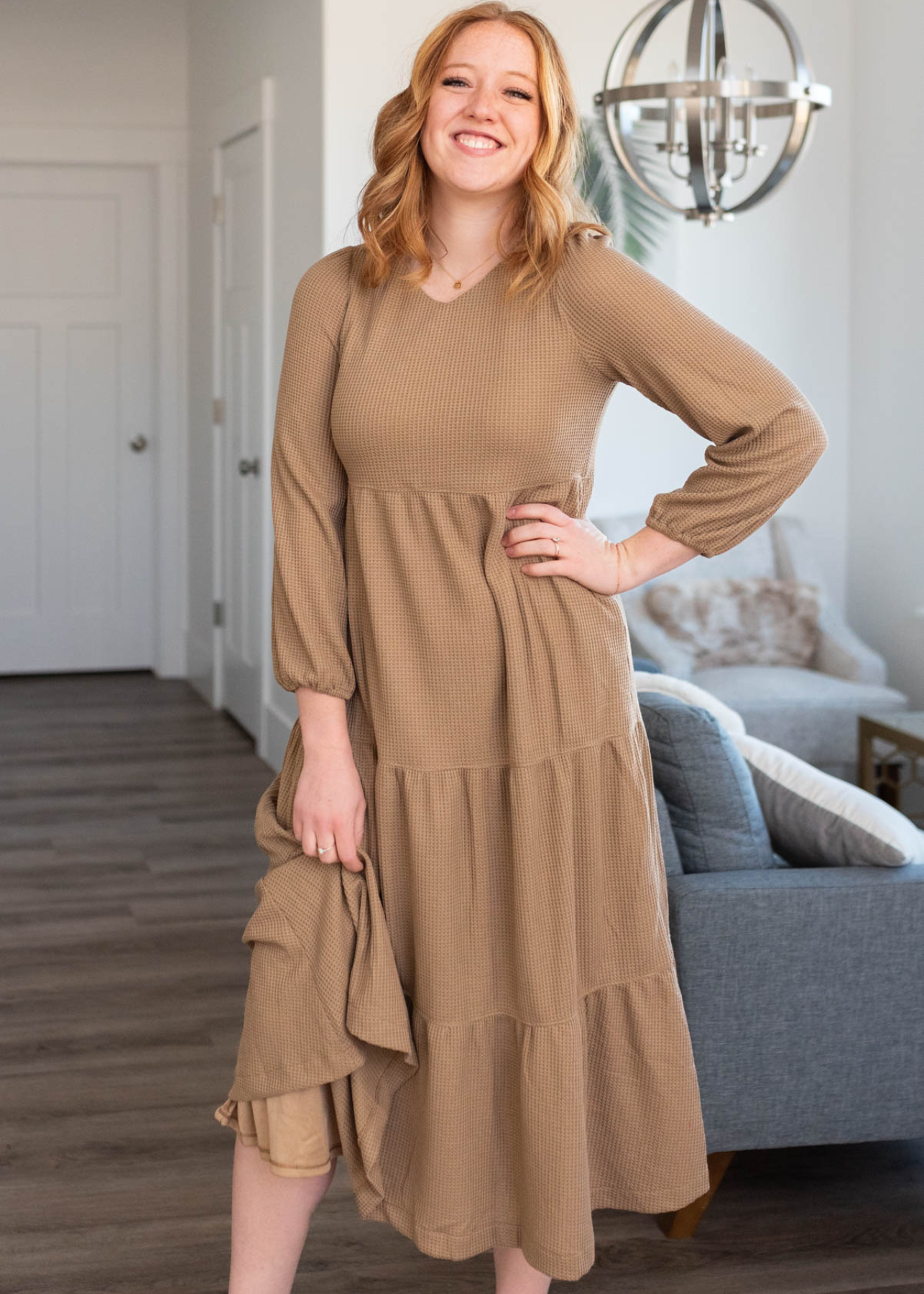 Luelle Mocha Waffle Knit Dress