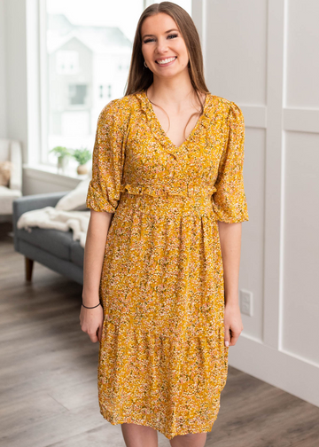 Lynlee Mustard Floral Dress