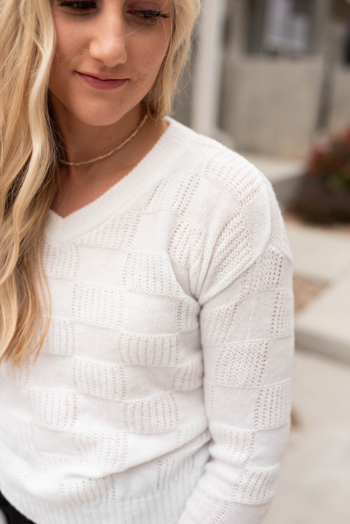 Lynzee White Check Knit Sweater