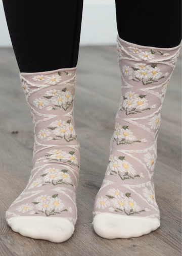Macie Taupe Flower Socks