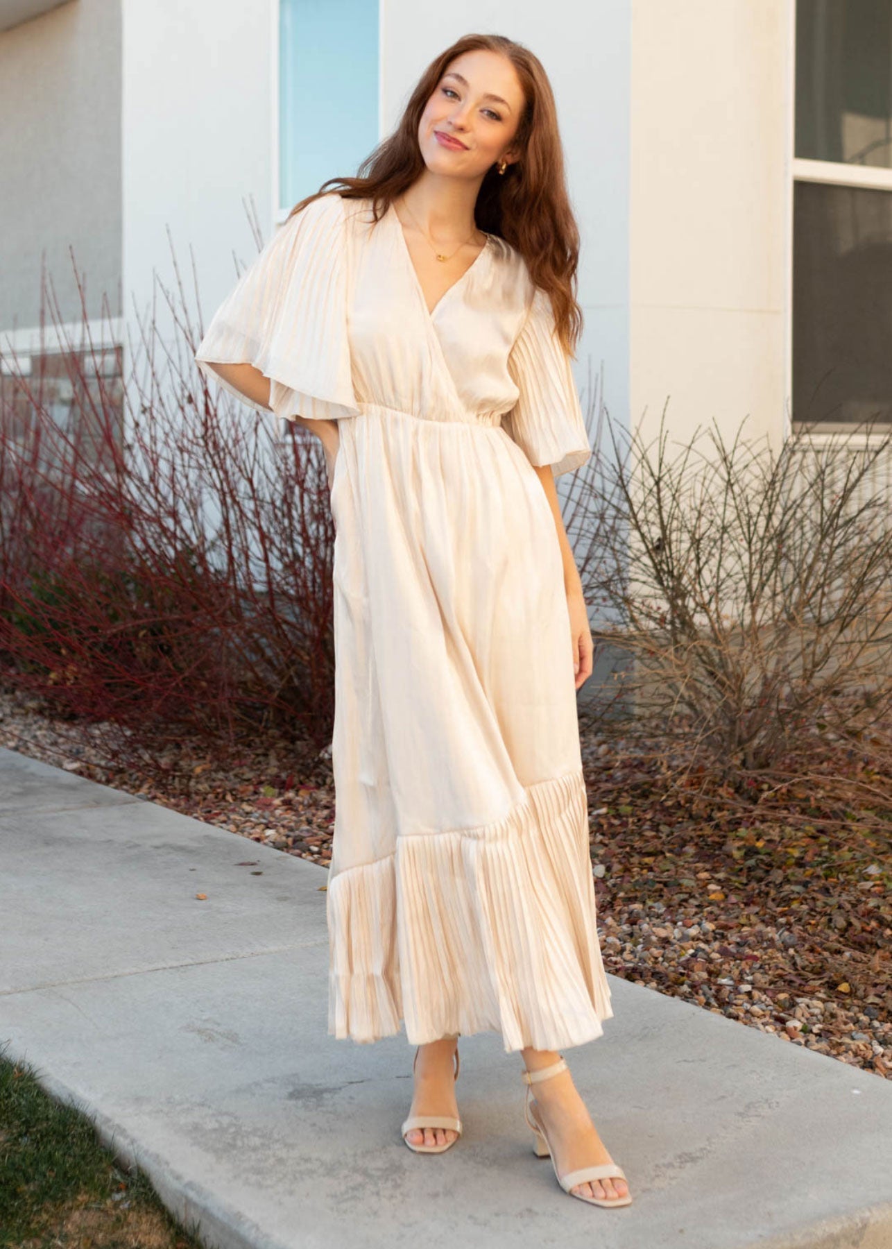 Madilyn Cream Pleated Wrap Dress