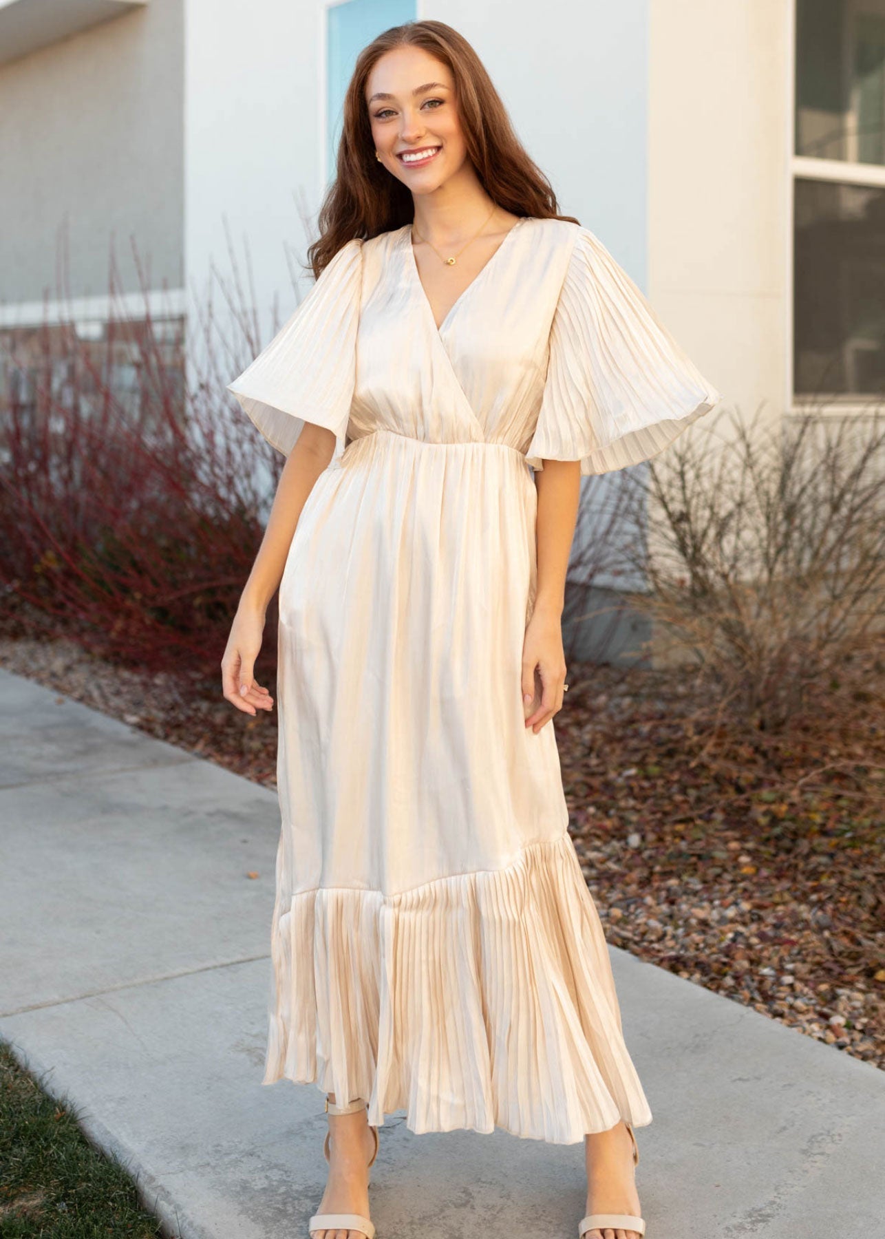 Madilyn Cream Pleated Wrap Dress