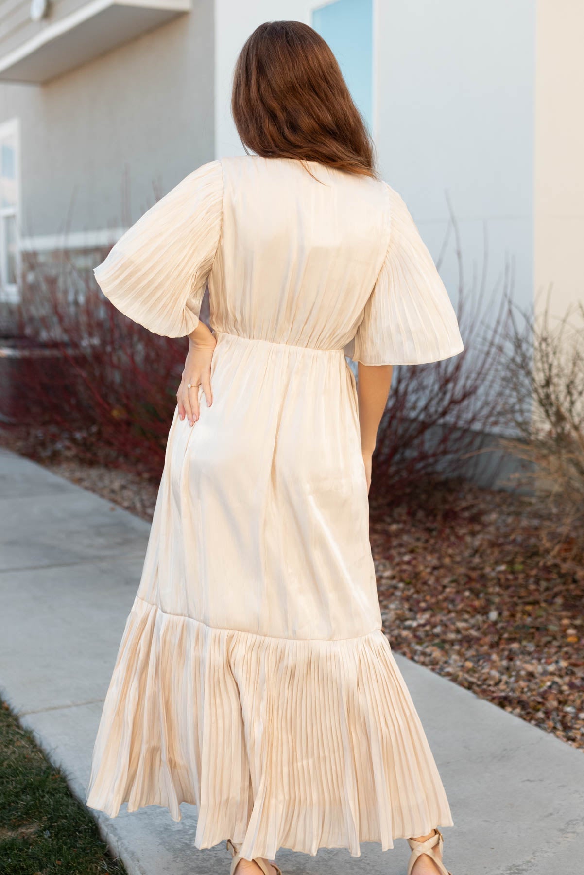 Madilyn Cream Pleated Wrap Dress