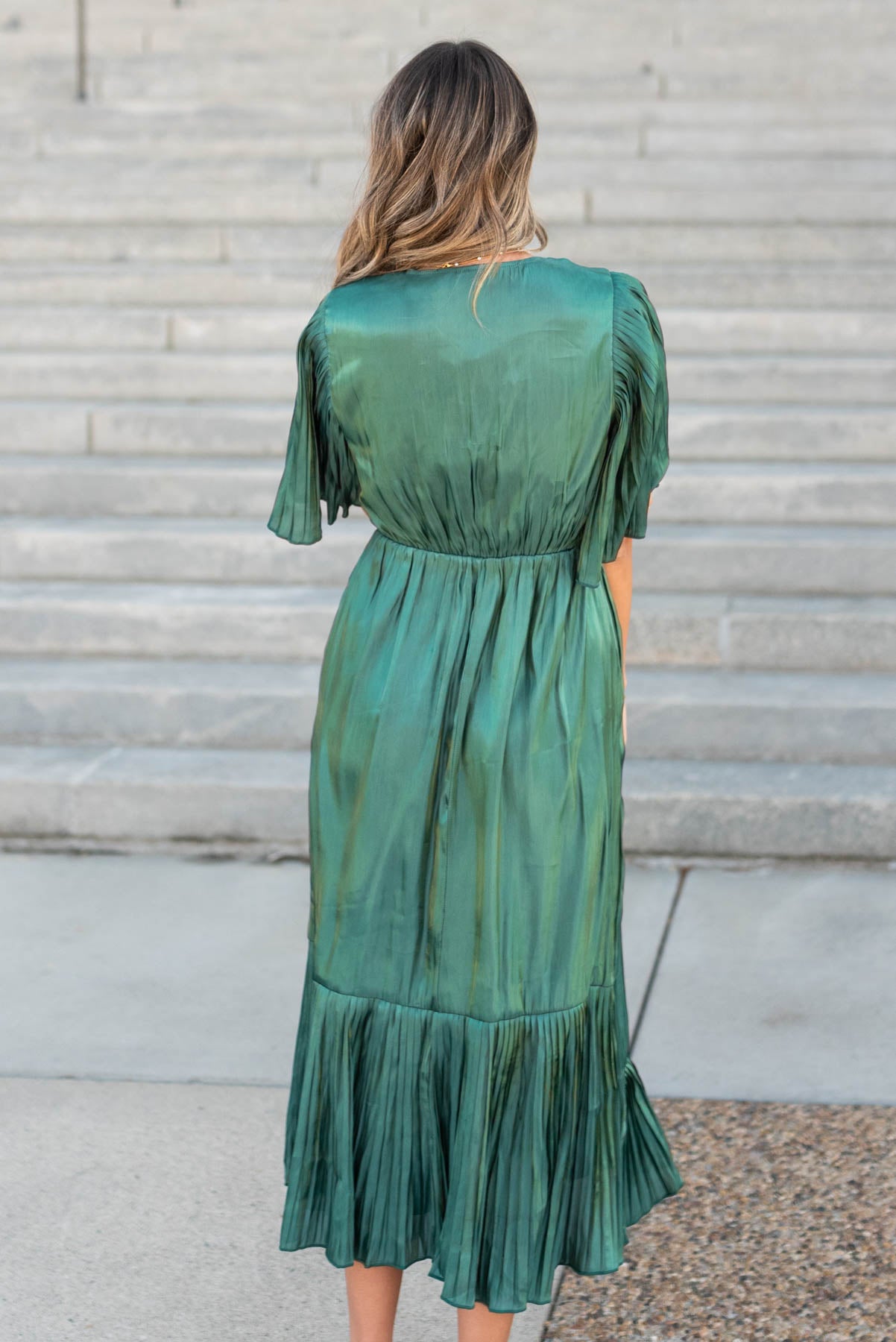 Madilyn Hunter Green Pleated Wrap Dress