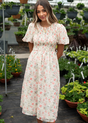 Maggi Peach Print Smocked Dress