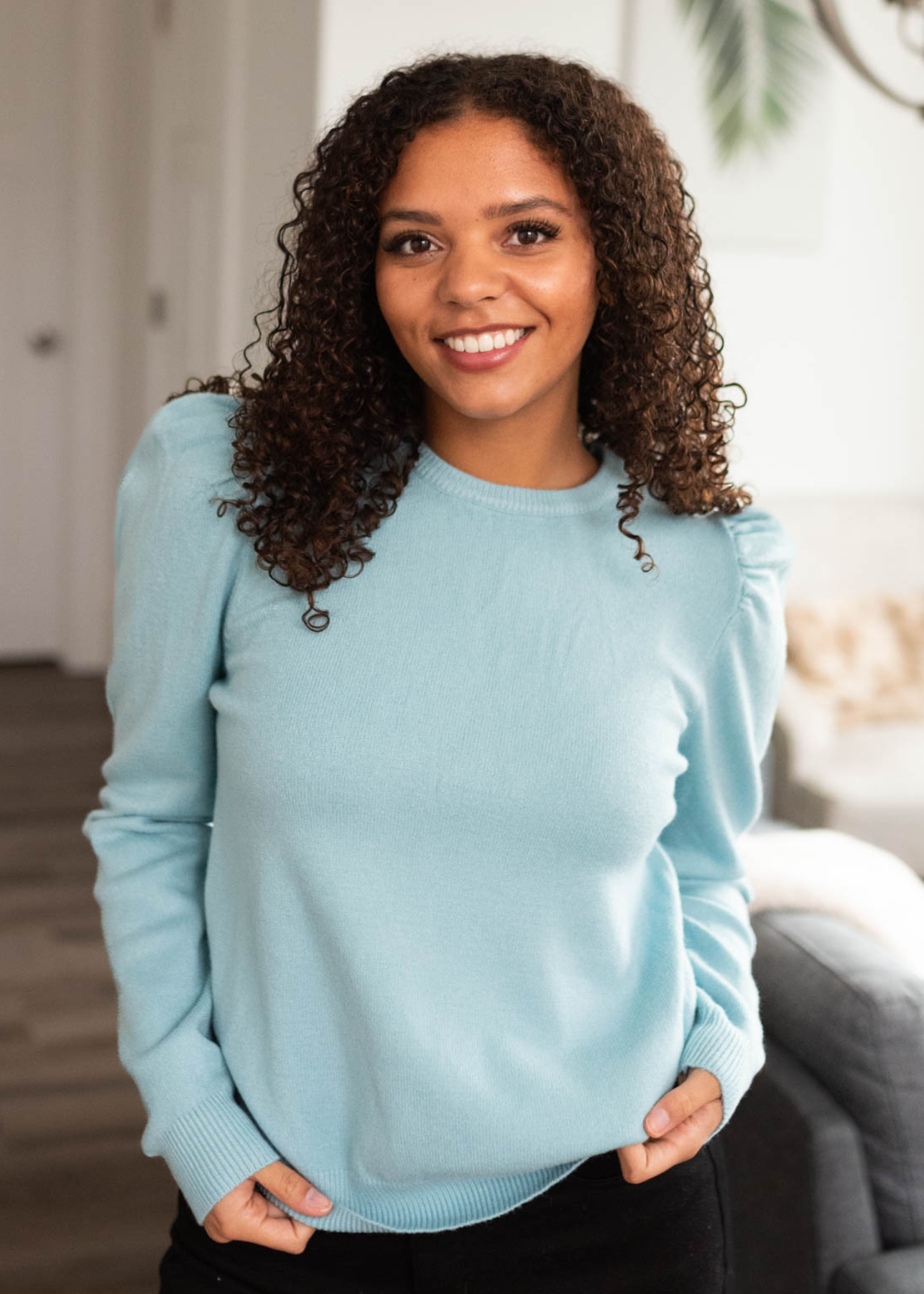 Makayla Sky Blue Puff Sleeve Sweater