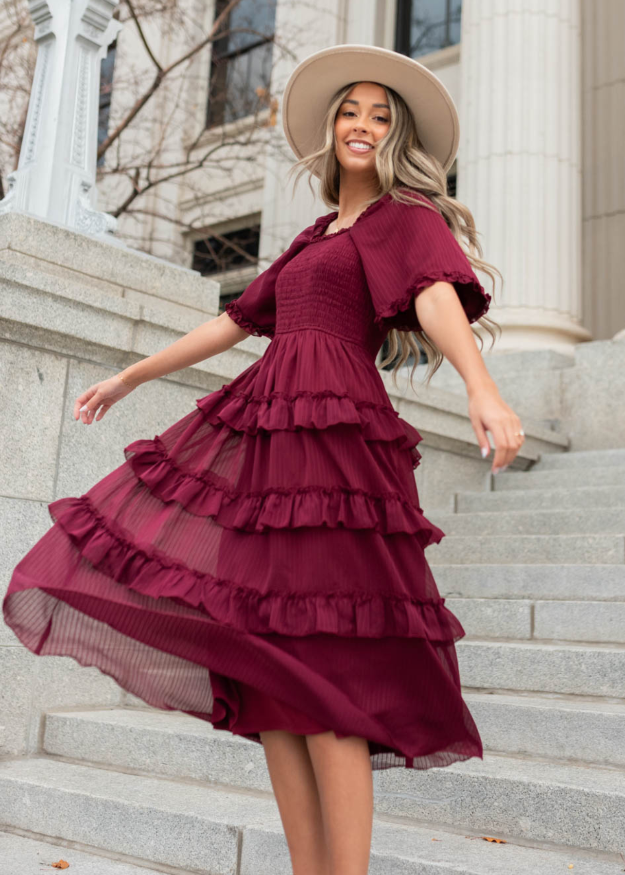 Marla Burgundy Tiered Dress