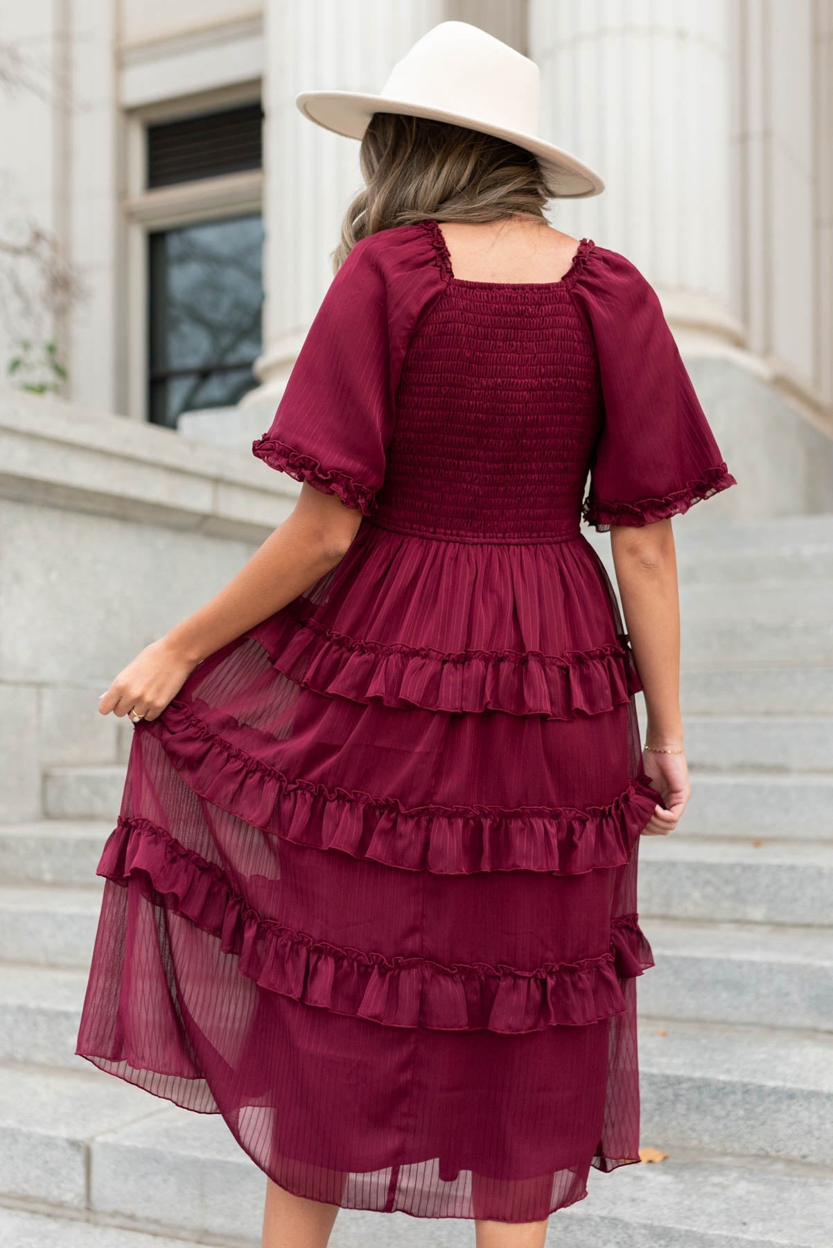 Marla Burgundy Tiered Dress