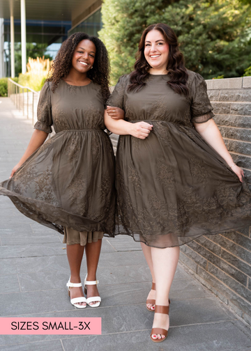 Mary Dark Olive Embroidered Dress