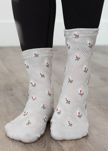 Mary Grey Flower Socks