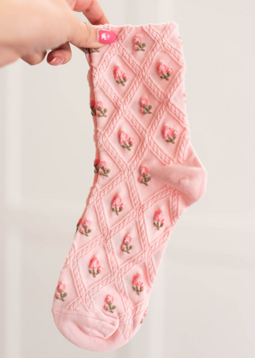 Mary Pink Flower Socks