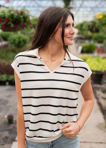 Maya Black Stripe Collared Top
