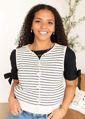 Maylee Navy Stripe Button Sweater Vest