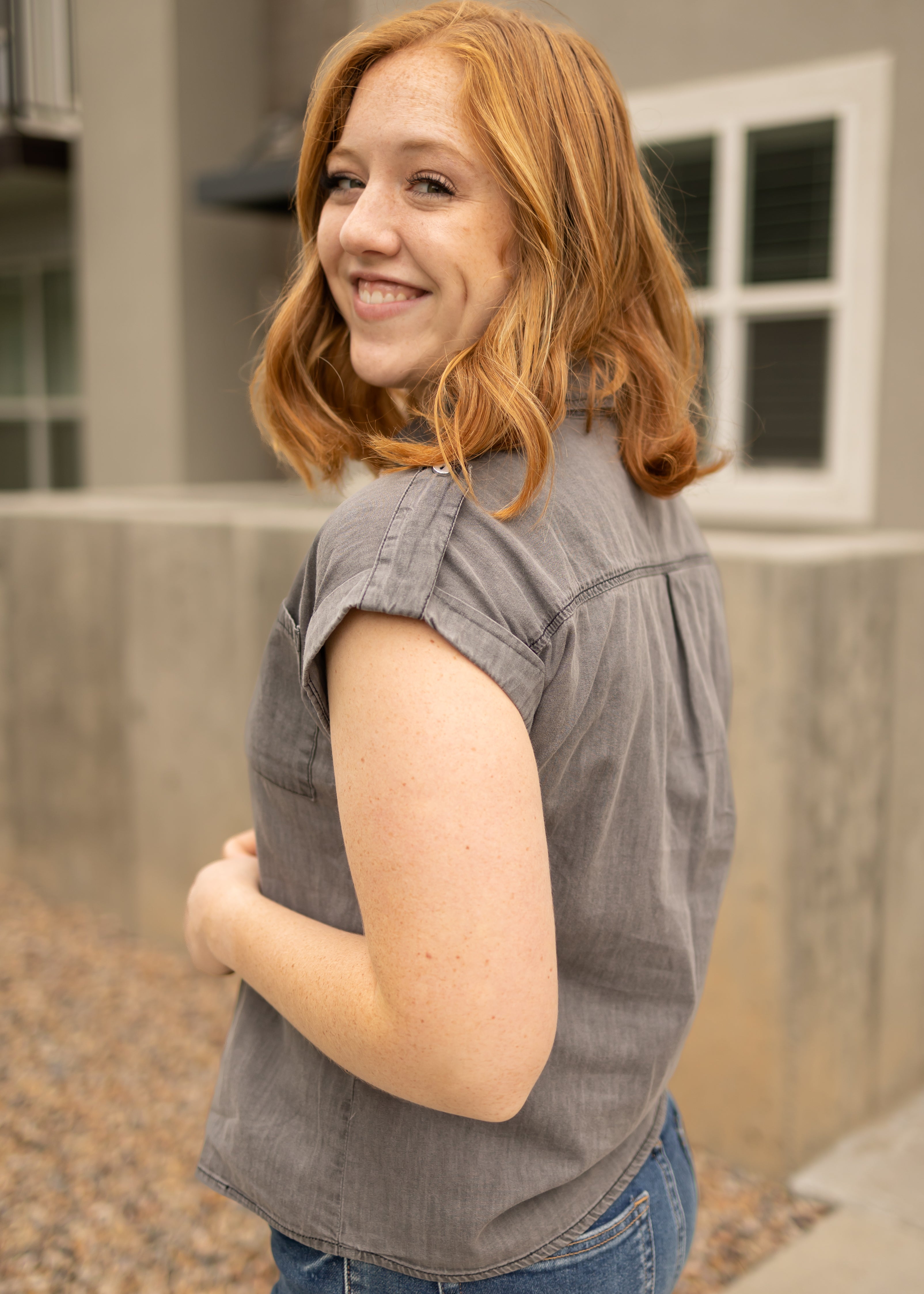 Miana Light Grey Denim Top