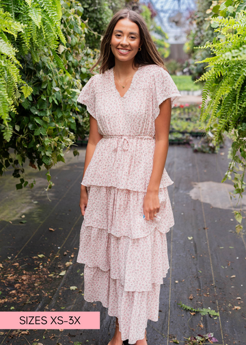 Mira Blush Rose Tiered Ruffle Dress