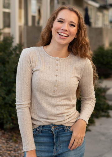 Mirabel Mocha Ribbed Long Sleeve Top