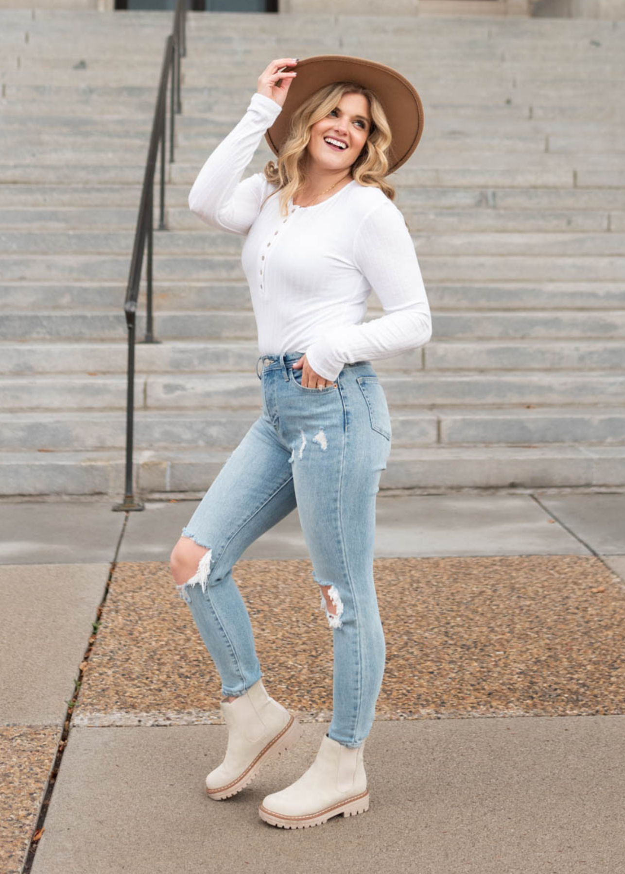 Mirabel Off White Ribbed Long Sleeve Top