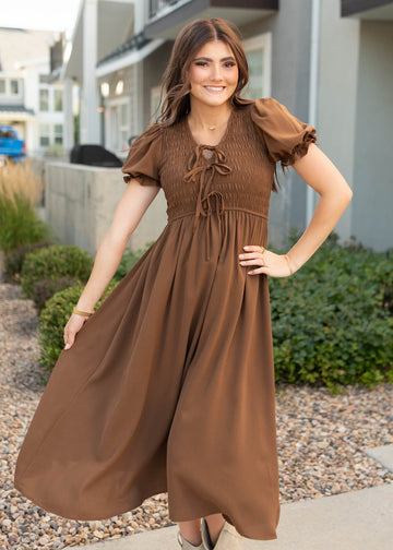 Miriam Cocoa Smocked Dress