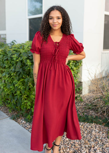 Miriam Crimson Smocked Dress