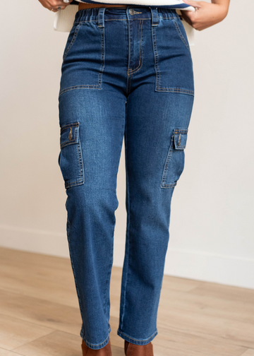 Morgan Dark Denim Cargo Jeans