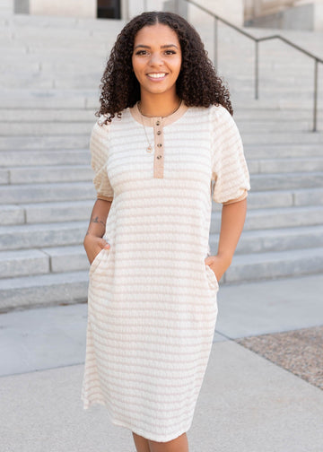 Nadia Beige Striped Dress