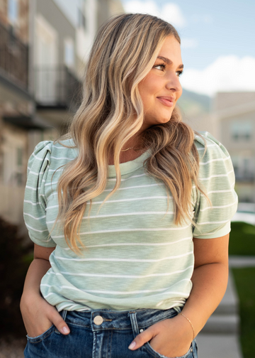 Nadia Sage Striped Top