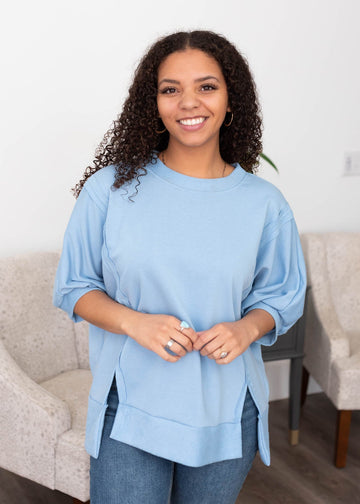 Narissa Blue Textured Pullover