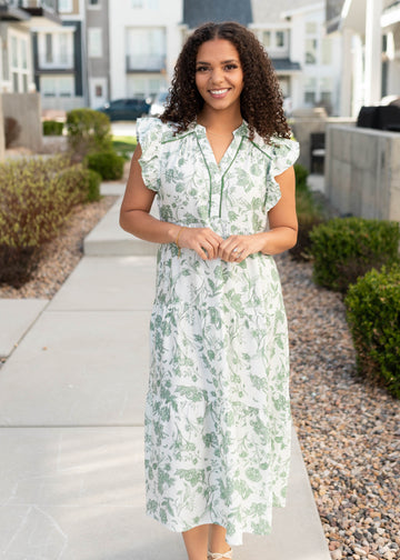 Nessie Green Floral Pattern Dress