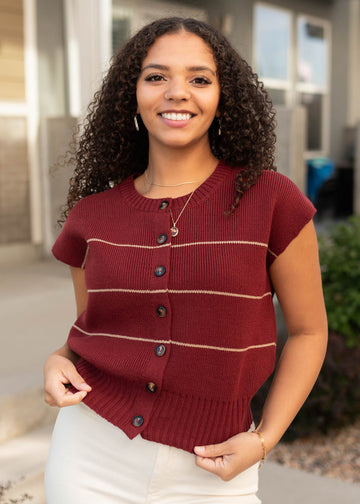 Nina Burgundy Stripe Sweater