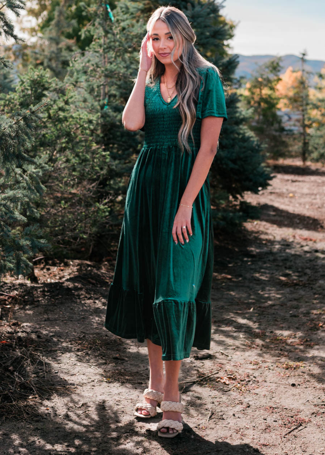 Noel Evergreen Velvet Maxi Dress