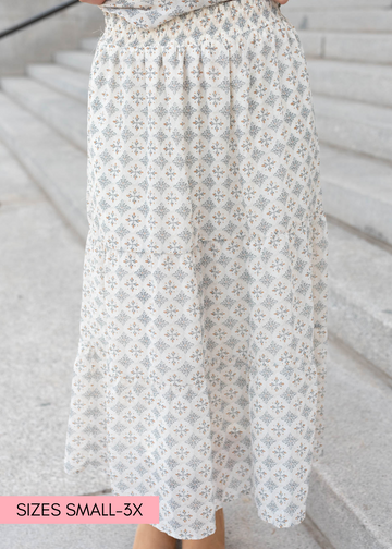 Nola Cream Pattern Chiffon Skirt