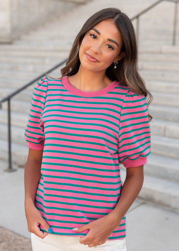 Patty Pink and Teal Striped Top