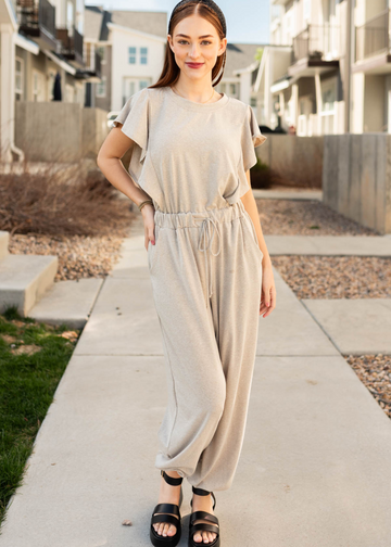 Phebe Taupe Drawstring Jumpsuit