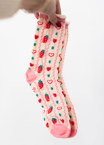 Pink Strawberry Print Socks